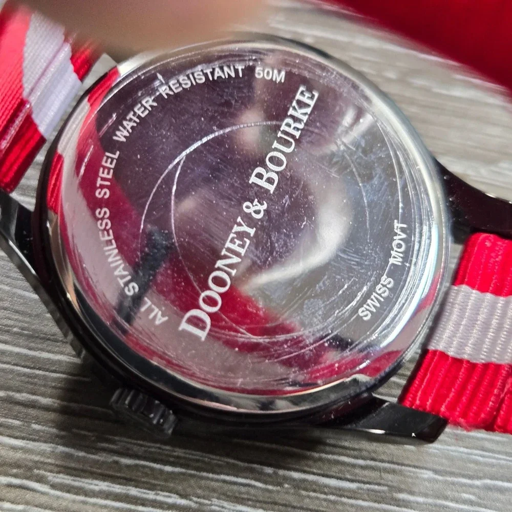 Dooney & Bourke Red Dial Watch Black Case Strap 50M Tested